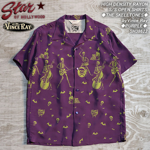 【M】STAR OF HOLLYWOOD/スターオブハリウッド ×Vince RAY/ヴィンスレイ◆スケルトーンズ◆◆パープル◆SH38622 レーヨンオープンシャツ