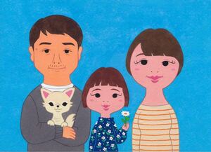 Art hand Auction ポップでかわいい家族の似顔絵【A5サイズ 2人】, 美術品, 絵画, アクリル, ガッシュ