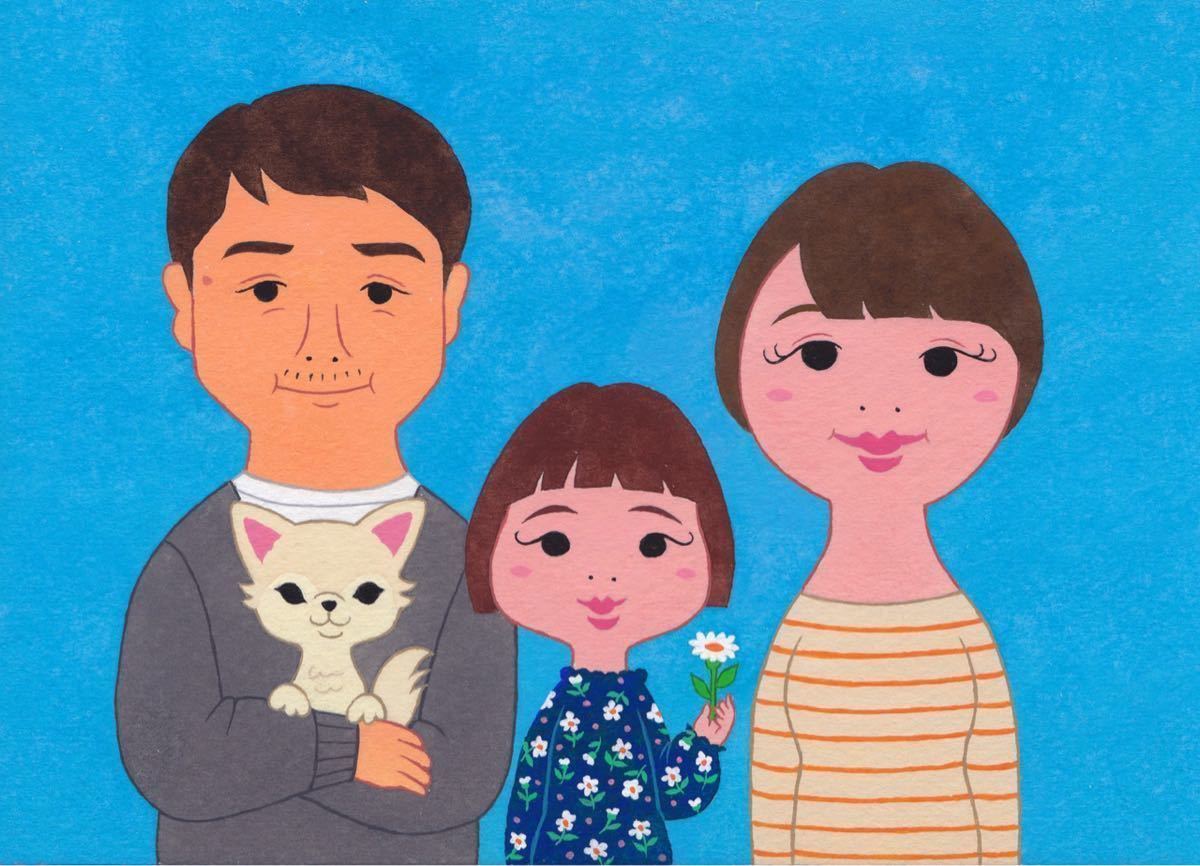 Portraits de famille pop et mignons [Format A5, 5 personnes], ouvrages d'art, peinture, acrylique, gouache