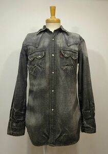 Levi's リーバイス red loop レッドループ ブラック デニム ウエスタンシャツ ダメージ加工 長袖シャツ (L) 色落ち ●E-007