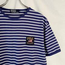 90s Polo by Ralph Lauren ポロ ラルフローレン 半袖 ボーダーT M 青×白 マリン ヴィンテージ Tシャツ 星条旗 ロゴ_画像2