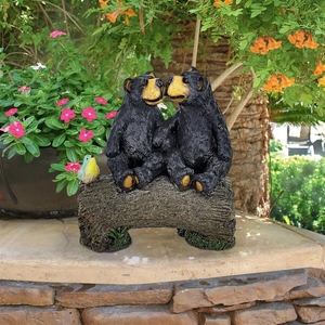 仲良しのクマの像　屋外兼インテリア置物オブジェ装飾品黒熊フィギュアツキノワグマ人形アウトドア動物像ガーデン飾りオーナメントアニマル