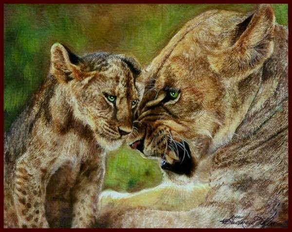 ☆☆Watercolor painting: The deep bond between parent and child Florida Panther Mother and Child, Painting, watercolor, Animal paintings