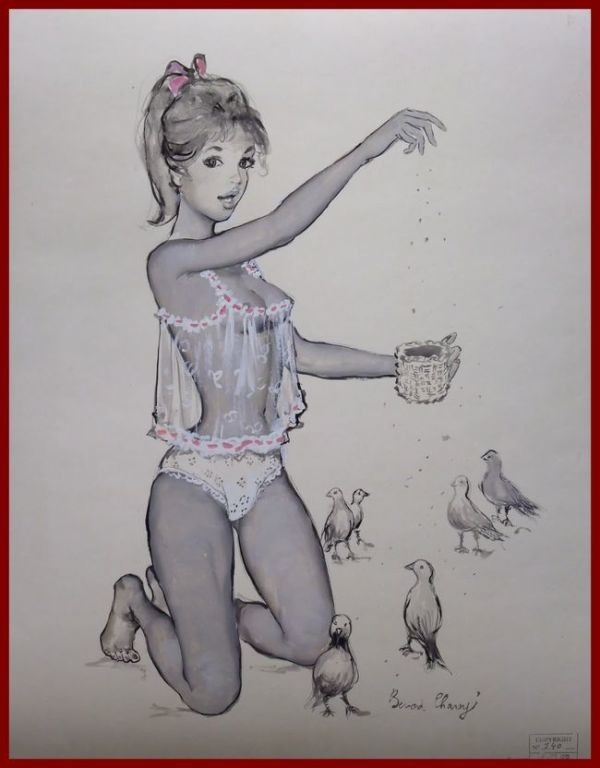 ☆Sharoy Gash original illustration pin-up girl Feeding, Painting, Oil painting, Portraits