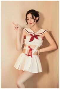 1581 白 Tバック付き3点セット 新デザイン エロ可愛い コスプレ衣装 セクシーランジェリー ベビードール