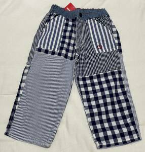 * Miki House * patchwork 7 minute height pants *130* new goods * shorts * check stripe trousers marine 