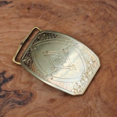 M565*antique*1917's*CAM&CO*ベルトバックル*E. L イニシャル*ビクトリアン*ゴールドプレート*ハンマーハンドメイド*紳士*古着