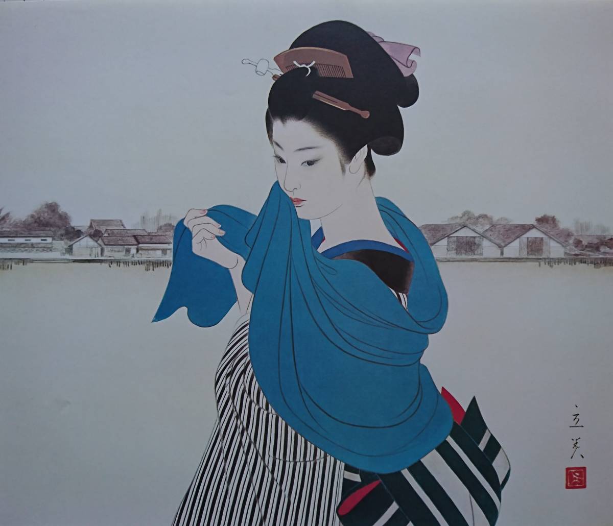 Tatsumi Shimura, Ōkawabata, difícil de conseguir, Edición rara/limitada, pintura japonesa, Edo, Hermosa mujer pintando, invierno, Año Nuevo, Tatsumi Shimura, Nuevo y enmarcado., envío gratis, obra de arte, cuadro, retrato