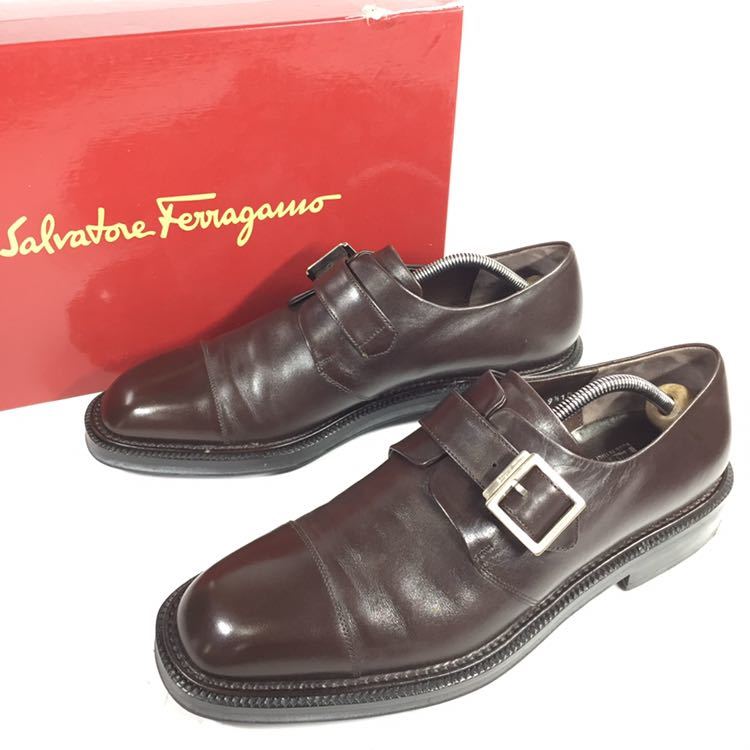 Salvatore Ferragamo/サルヴァトーレ フェラガモ シングルモンク ストラップ 革靴 24.5cm~25cm イタリア製 ブラック ビジネスシューズ 靴