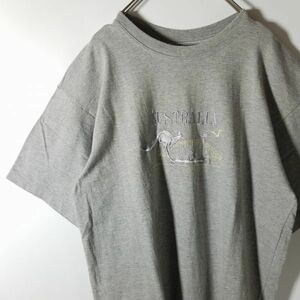 オーストラリア Australia カンガルー 刺繍 半袖Tシャツ XLサイズ グレー オーストラリア製 おみやげTシャツ