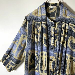 90s トータルファッション 半袖 ポリシャツ 柄シャツ 総柄 インドネシア製