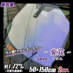 《新品》ウィンドウフィルム ～紫花 すみれ～ カメレオンカラー 淡紫系色 プライバシー保護 飛散防止 オシャレ 縦50cm×横150cm 2枚入り