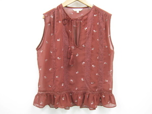 MOUSSY Moussy chiffon .. race embro Ida Lee small flower embroidery frill no sleeve tops red tea color series F free size 