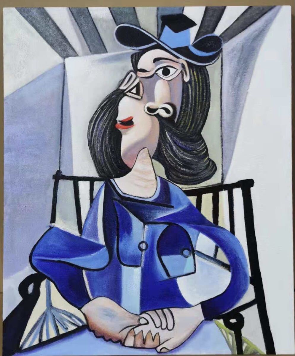 ◆Modern Art◆Hand-painted oil painting F20 size woman with blue hat Picasso/copy Perfect for redecorating your room, Painting, Oil painting, others