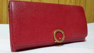  стандартный BVLGARI BVLGARY B-zero кольцо зажим длинный кошелек красный кошелек для мелочи . иметь длинный бумажник рубин красный серый n кожа × Gold Logo эмблема 