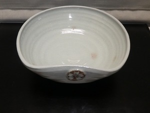 ●桜印 萩焼 大鉢 菓子鉢 半月 和皿 茶道具 和食器 詳細不明 桜紋●盛鉢 和鉢