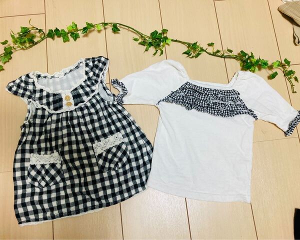 ギンガムチェック Tシャツ&チュニックワンピース 2枚セットで!80