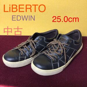 【売り切り!送料無料!】A-112 LiBERTO!EDWIN!25.0cm!ブラック!ローカット!ローカットスニーカー!カジュアル!古着!中古!