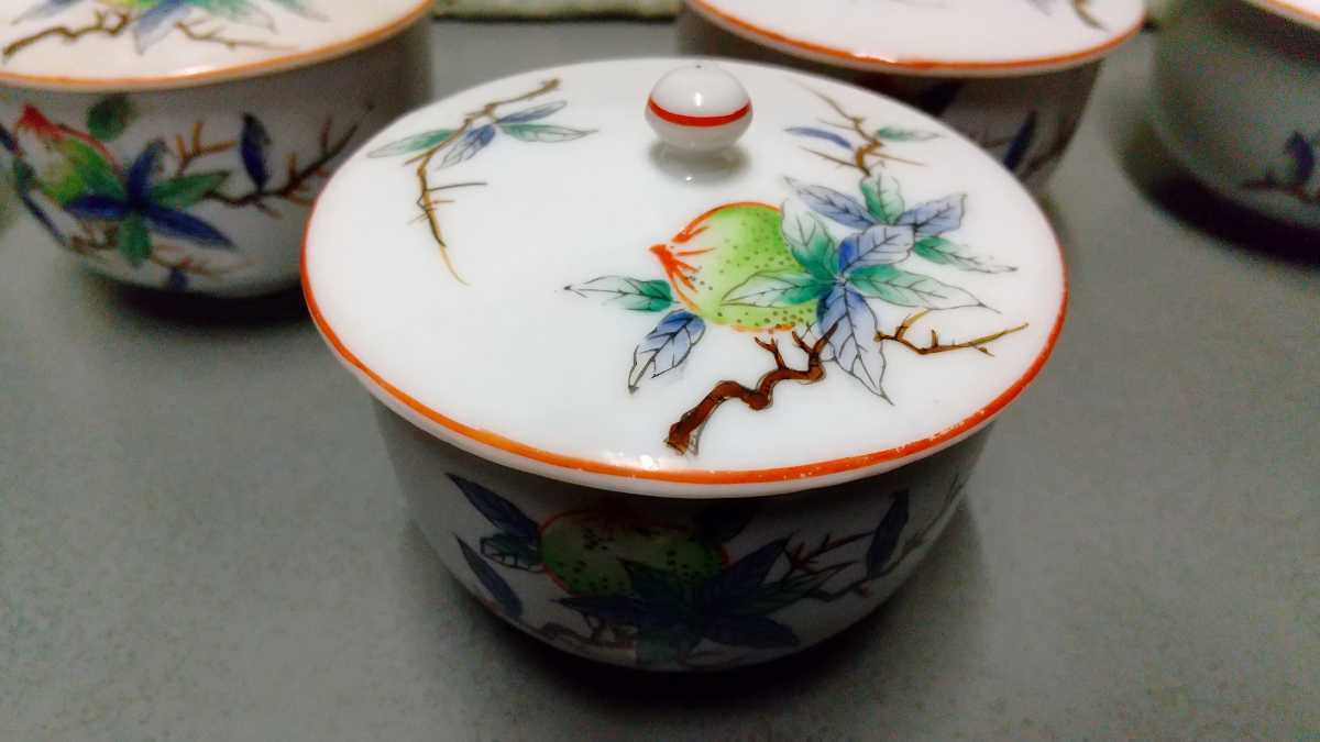 旧家買い取り品湯呑み5個中国古玩美術桃画古い手書き煎茶道具- JChere