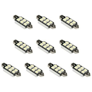 10個セット●● 12V SMD6連 T10×42mm LED 電球 警告灯キャンセラー抵抗内蔵 アルミヒートシンク付 ホワイト