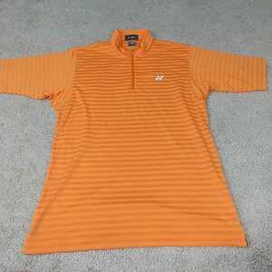 YONEX Yonex half Zip short sleeves shirt size M border pattern orange be leak -ru. sweat speed . one Point pull over polo-shirt 