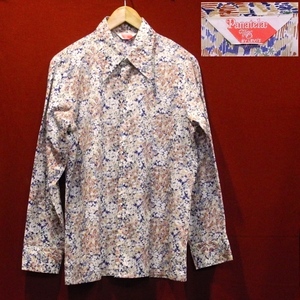 Panatela Tops LEVI'S リーバイス 70’s 長袖シャツ / ドレスシャツ 花柄 総柄 ベージュ 紺 M ～ L 訳あり美品