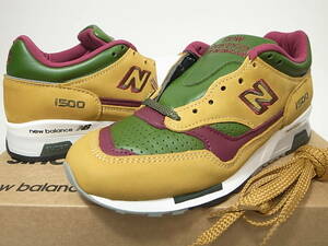 【送料無料 即決】NEW BALANCE UK製 M1500TGB 22cm US4 新品 タンxグリーンxブルゴーニュ オールレザーモデル ヌバック 英国製 イギリス製