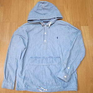 【送料無料 即決】Polo Ralph Lauren ラルフローレンChambray Hooded Popoverビンテージ加工シャンブレー フード付アノラック Sサイズ新品