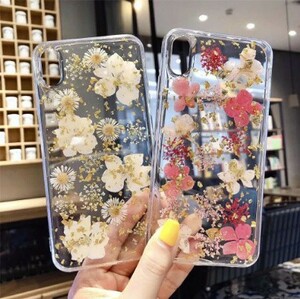 a370 おしゃれなリアル押し花 キラキラ スマホケース iPhone XS Max用