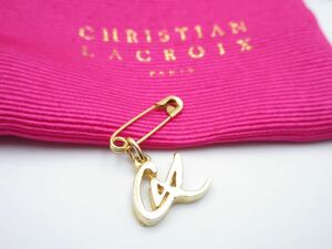 [ прекрасный товар ]Christian Lacroix брошь булавка Logo Christian la черный ala черный wa Vintage аксессуары женский y-y10