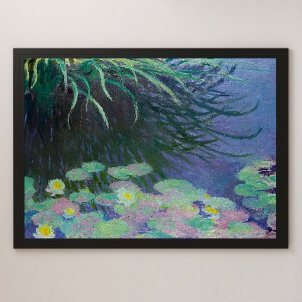 Claude Monet Reflejos de hierba y nenúfares pintura arte brillante cartel A3 Bar Café Interior clásico pintura al óleo paisaje pintura flor flor de loto, residencia, interior, otros