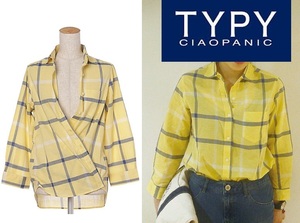 CIAOPANIC TYPY(チャオパニックティピー)カシュクール2WAYチェックシャツ★Sサイズ黄色×紺イエロー×ネイビー