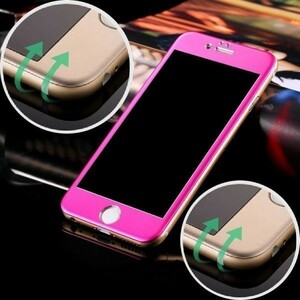 2枚 送料無料 濃いピンク iPhone6s Plus iphone6 Plus アルミ チタン ガラス フィルム 金属 カバー シール シート アイフォン 画面 9H