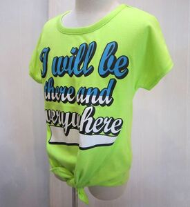 ☆【郵便(クリックポスト)対応】Little Betty 半袖前くくり Tシャツ 英字ロゴ プリント グリーン 150cm（04-7584）