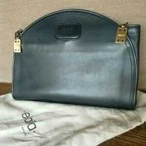  brand bag 3 elaila milano Italy made lady's black original leather second bag width approximately 25cm sack attaching 