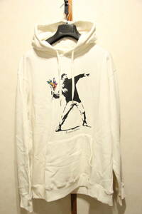 新品★ 3L RANDALISED バンクシー FLOWER BOMBER パーカー フード 白 花束 XXXL ★ BANKSY