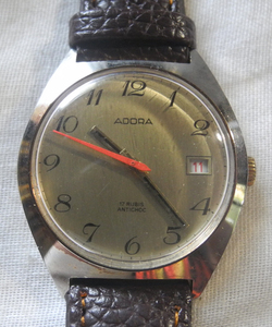 スイス製 アンティーク時計 Adora 機械式手巻き時計 カレンダー 完動品 美品！ 17石 ヨーロッパ 新品ベルト
