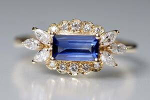 K18 sapphire 0.91ct diamond 0.39ct ring 14 number 750 YG