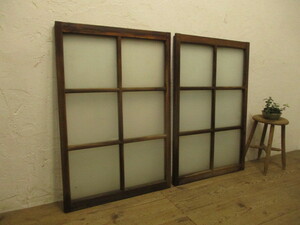 taJ748*[H101cm×W69cm]×2 sheets * antique * retro taste ... old tree frame glass door * fittings sliding door old Japanese-style house block shop K.1