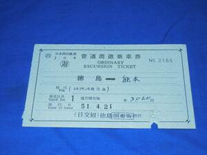 T197am 国鉄徳島→熊本普通周遊乗車券 車内確認入鋏2か所(S51)