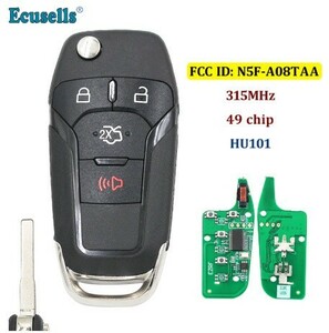 R1449:3 + 1/4 button f lip remote key keyless entry fob315MHz,49 chip Hitag Pro,Ford Fusion FCC ID:N5F-A08TAA HU101