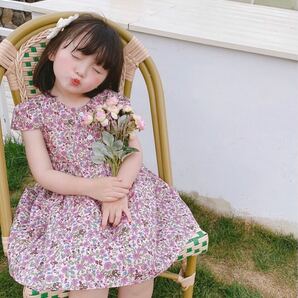 新品未使用　小花柄ワンピース　紫　キッズワンピース　韓国子供服　女の子ワンピース