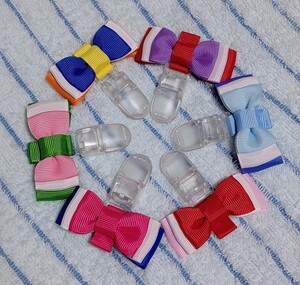 【 ハンドメイド 】穴があかない◆名札クリップリボン◆青×白×濃いピンク◆