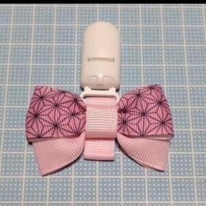 【 ハンドメイド 】穴があかない◆名札クリップリボン◆着物柄◆和柄◆ピンク