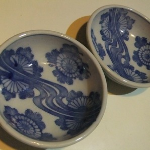 伊万里柄 大正から昭和期頃の染付 中鉢 二客 セット
