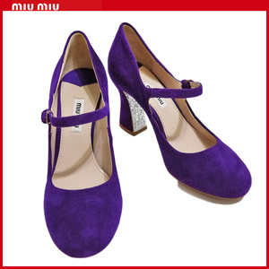  new goods MiuMiu miu miu suede × Gris da- strap shoes shoes purple 35*