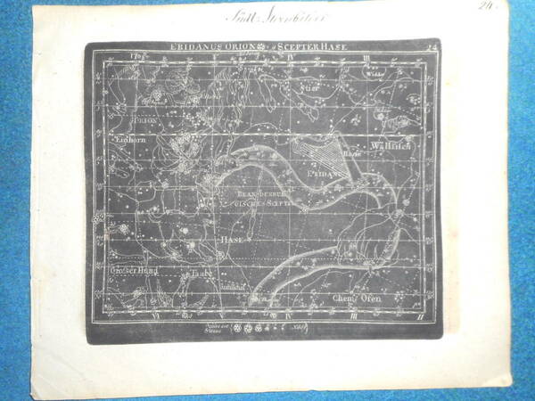 即決1799年『ゴールドバッハ星図オリオン座うさぎ座』アンティーク天球図天文、星座早見盤星座図絵Star map, Planisphere,Celestial atlas