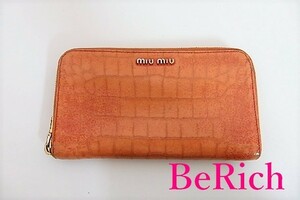 ミュウミュウ miumiu ラウンド ファスナー 長財布 5M0506 クロコ 型押し レザー オレンジ 二つ折り財布 ロング ウォレット【中古】bs2100