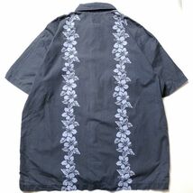 00's ギャップ GAP コットン アロハシャツ 半袖 (M) 青灰系 花柄 ストライプ 00年代 旧タグ オールド ハワイアンシャツ2002年_画像2