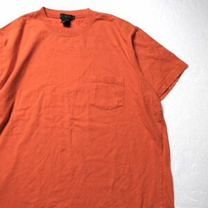 90's Jクルー ソリッドカラー コットン ポケット Tシャツ 半袖 (XL) オレンジ ポケT 90年代 旧タグ オールド J.CREW